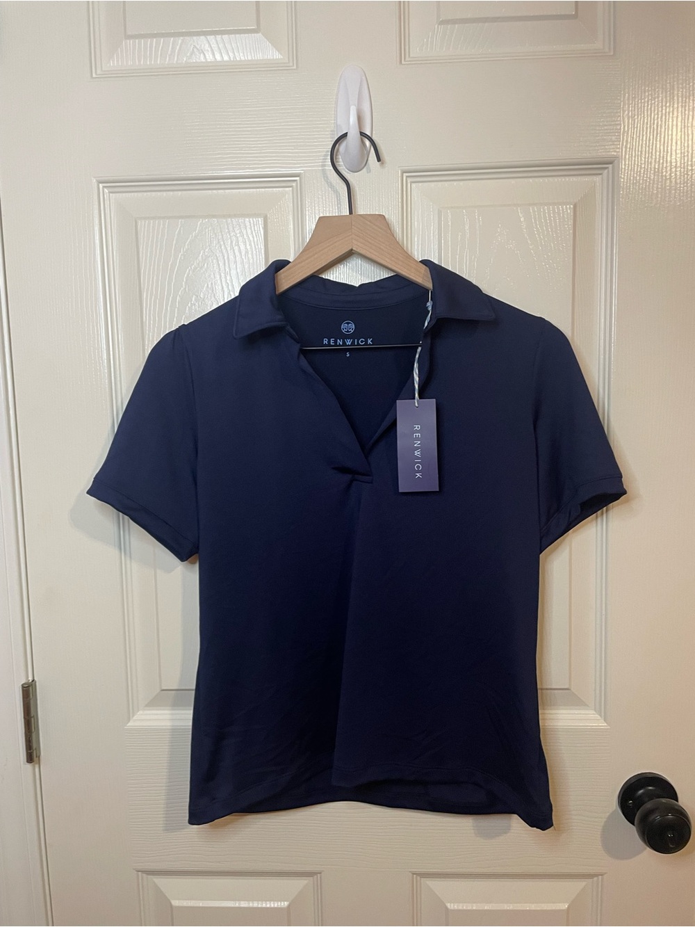 Renwick Short Sleeve Puff Sleeve Polo in Navy Size Small NWT